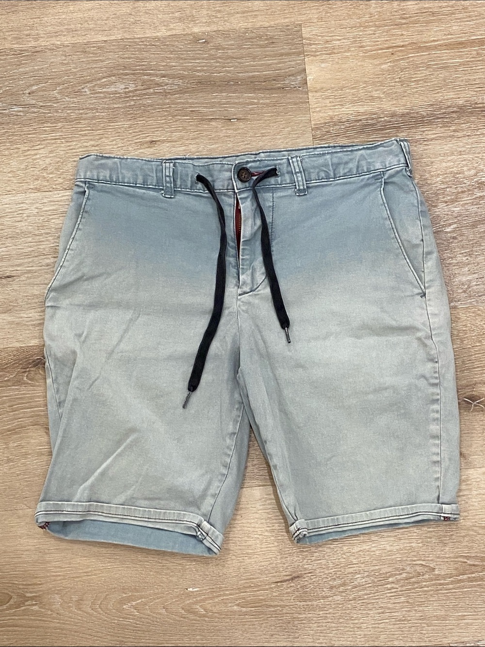 Bullhead Denim Co Shorts 30 Skinny Faded Blue Drawstring Flat Front Cotton Blend
